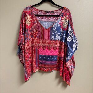 Desigual Womens Hippie Poncho Blouse Top Size L Embroidered Flowy Oversized Boho